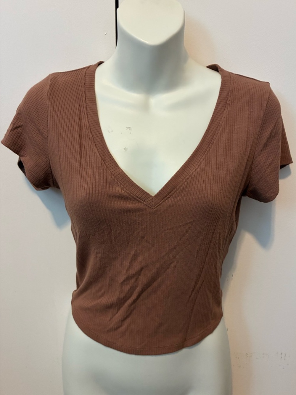 Brown Cropped V-Neck Top
